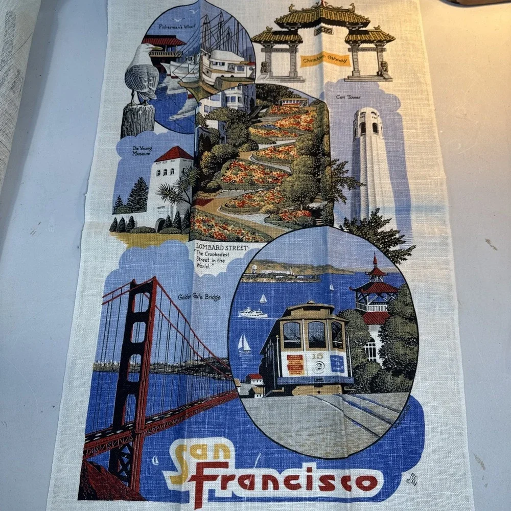 Vtg Lot‎ 2 Souvenir Tea Towel New Golf San Francisco Collectible Kitchen